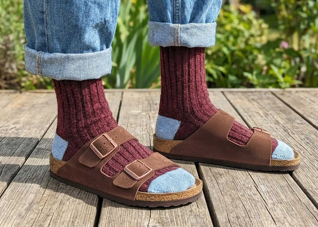 Lambswool Silk Socks Burgundy & Blue (4-7)