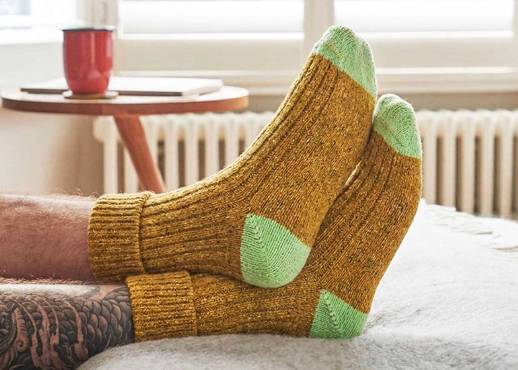 Lambswool Silk Socks Mustard & Mint (4-7)