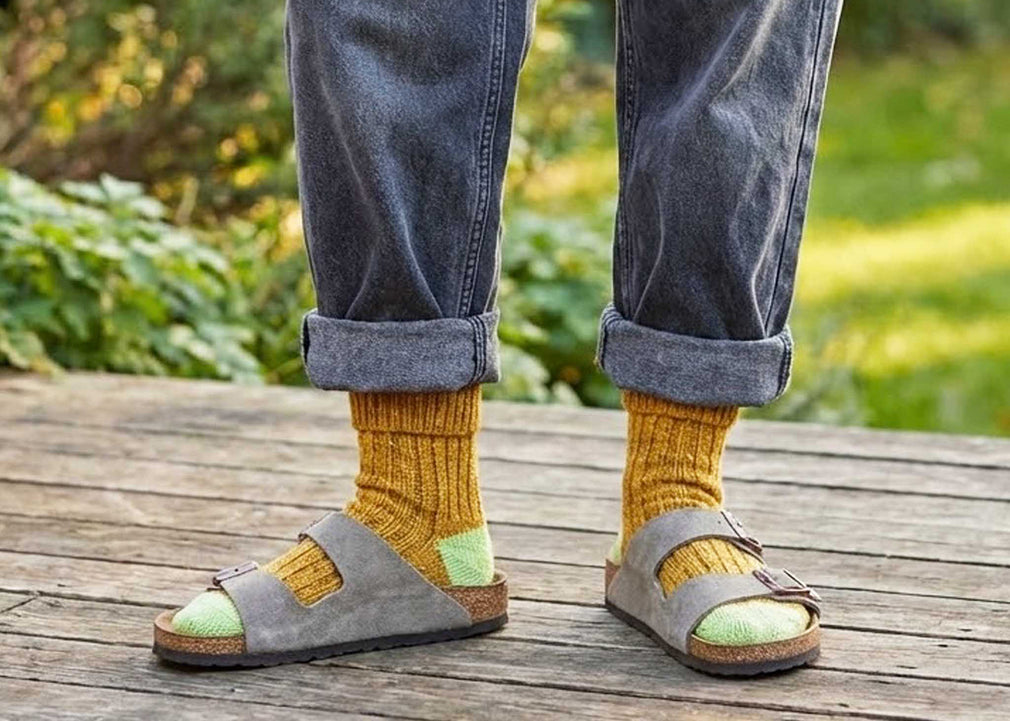 Lambswool Silk Socks Mustard & Mint (4-7)