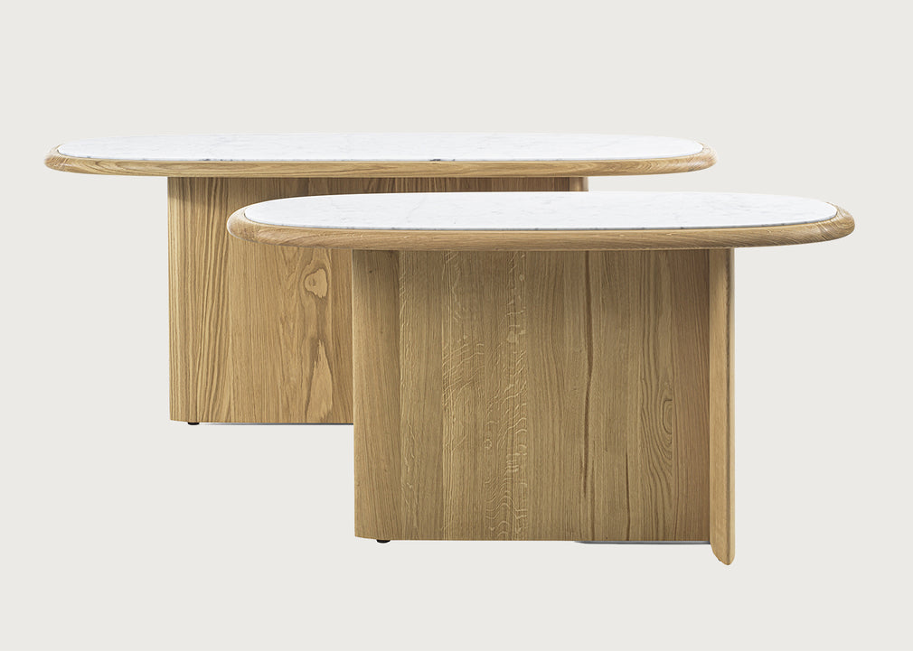 Suiseki Console Table Oak Carrara Marble