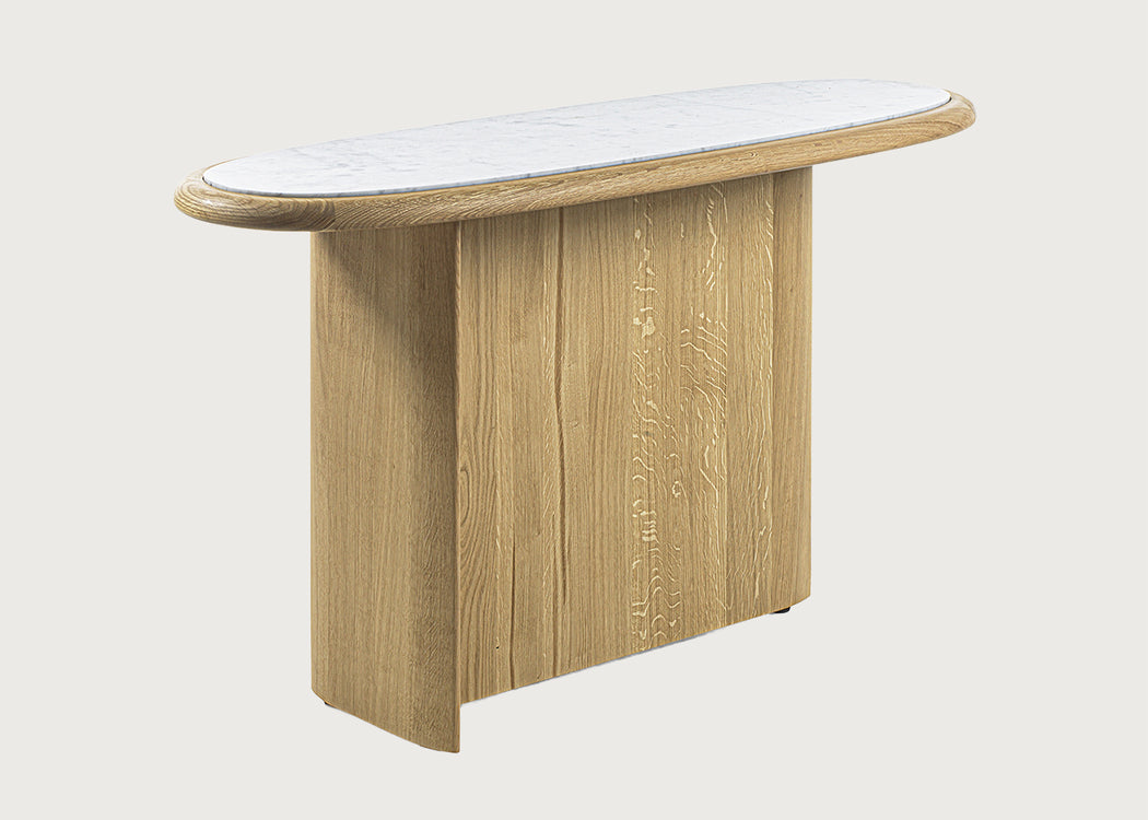 Suiseki Console Table Oak Carrara Marble