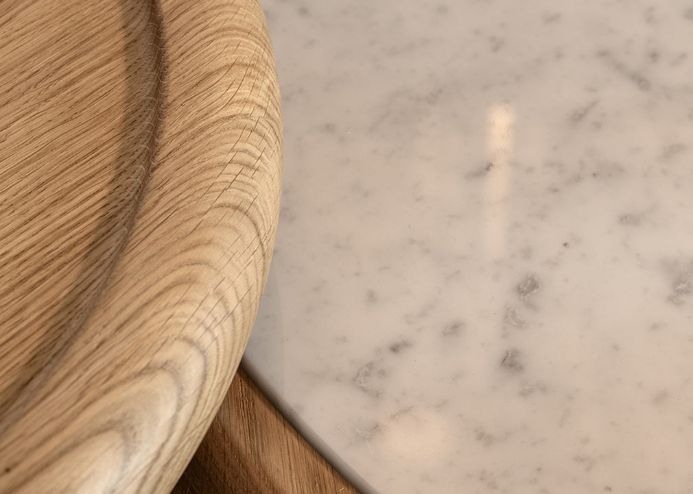 Suiseki Coffee Table Oak Carrara Marble