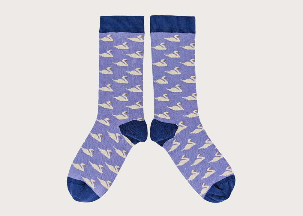 Womens Organic Cotton Socks Swan Lilac & Navy (4-7)