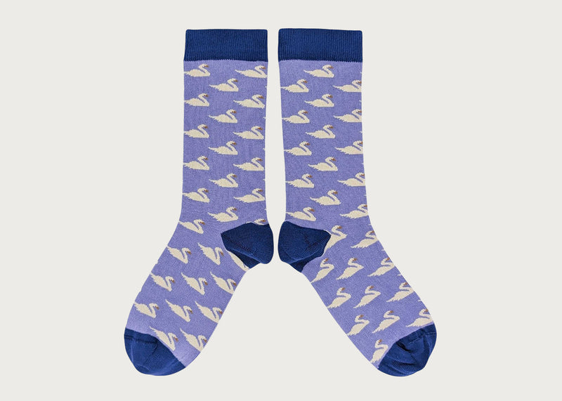 Womens Organic Cotton Socks Swan Lilac & Navy (4-7)