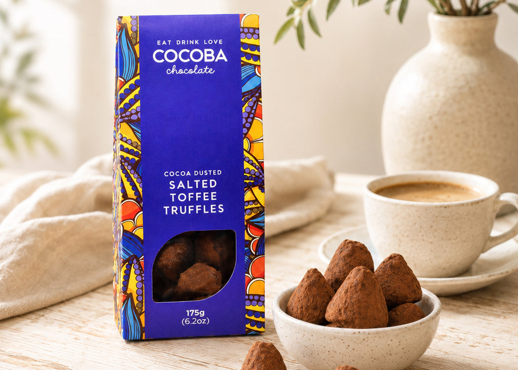 Cocoa Dusted Salted Toffee Truffles