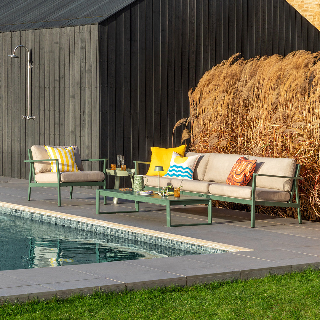 Eos outdoor sofa, armchair and coffee table by Case