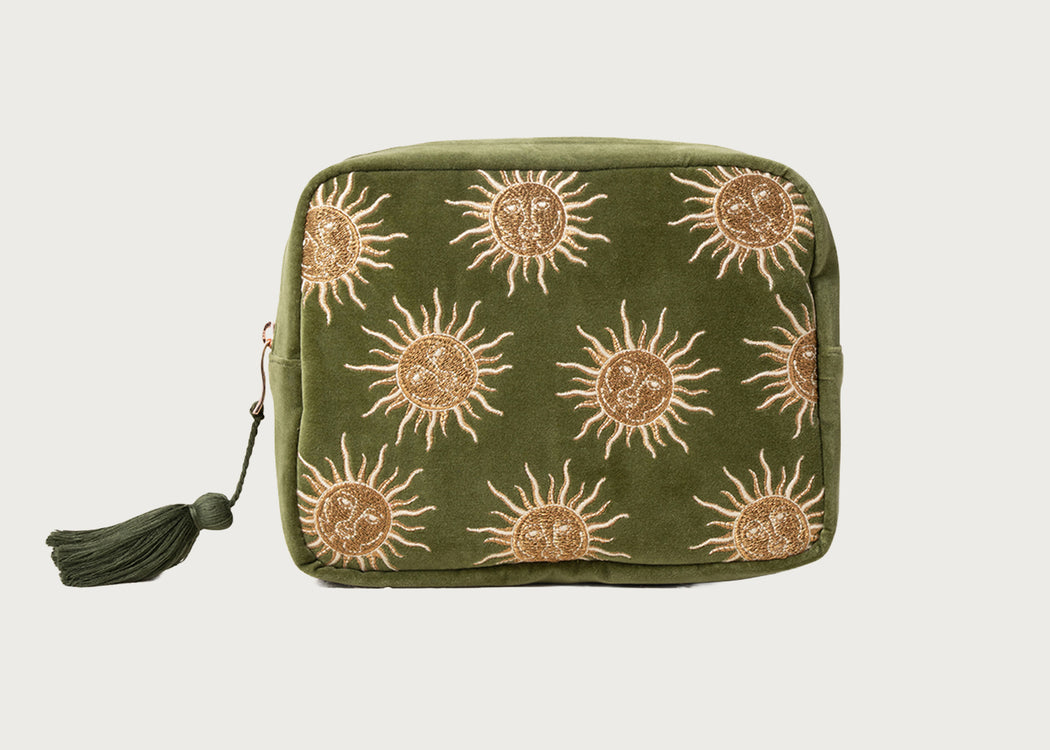 Sun Goddess Velvet Wash Bag Fern