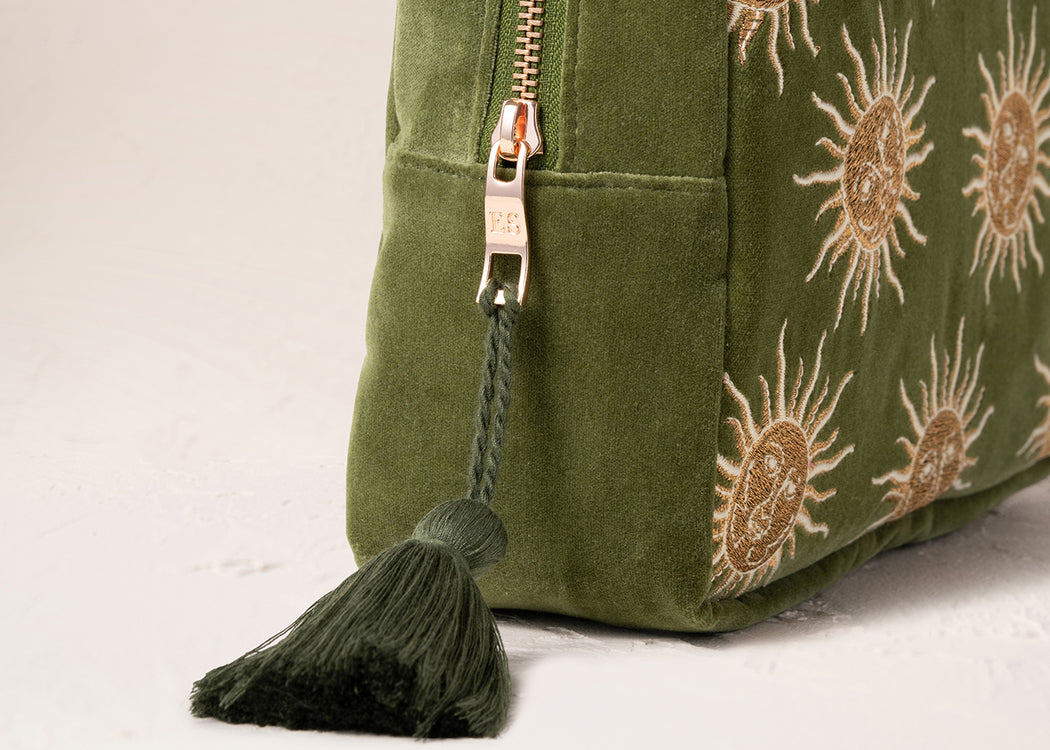 Sun Goddess Velvet Wash Bag Fern