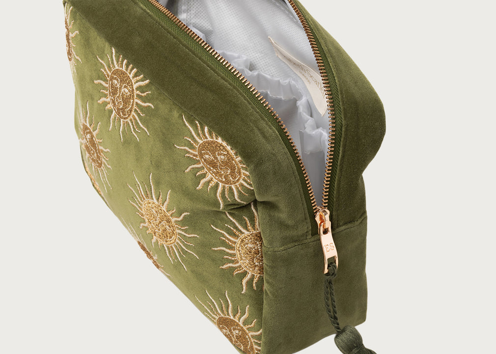 Sun Goddess Velvet Wash Bag Fern