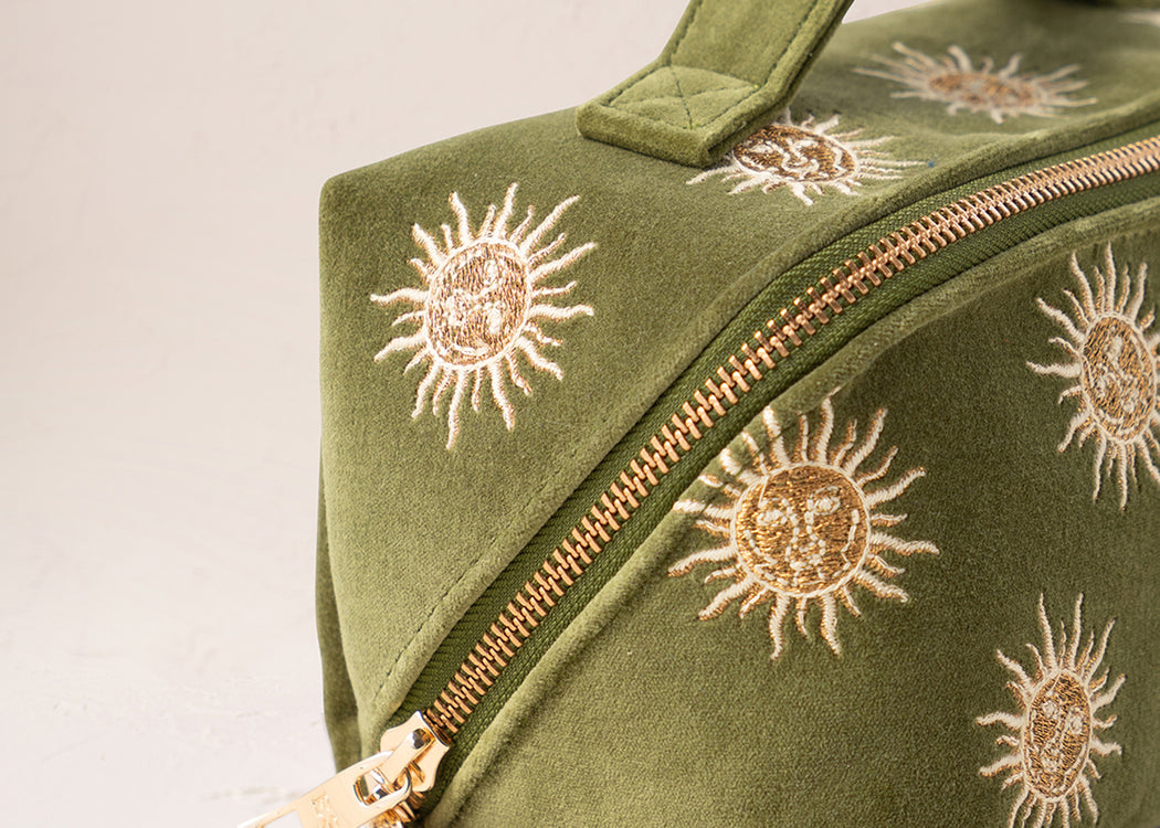 Sun Goddess Velvet Open Flat Makeup Bag Fern