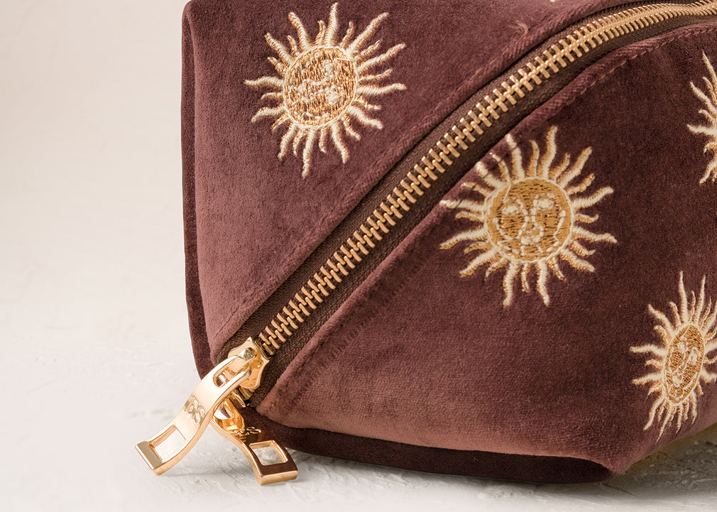 Sun Goddess Velvet Open Flat Makeup Bag Chocolate