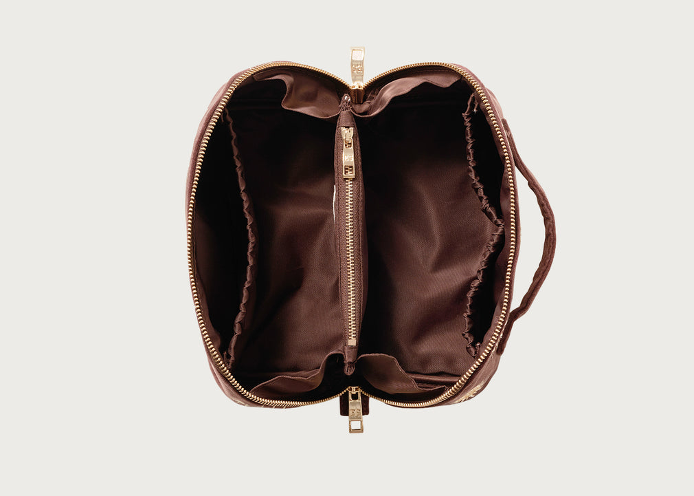 Sun Goddess Velvet Open Flat Makeup Bag Chocolate