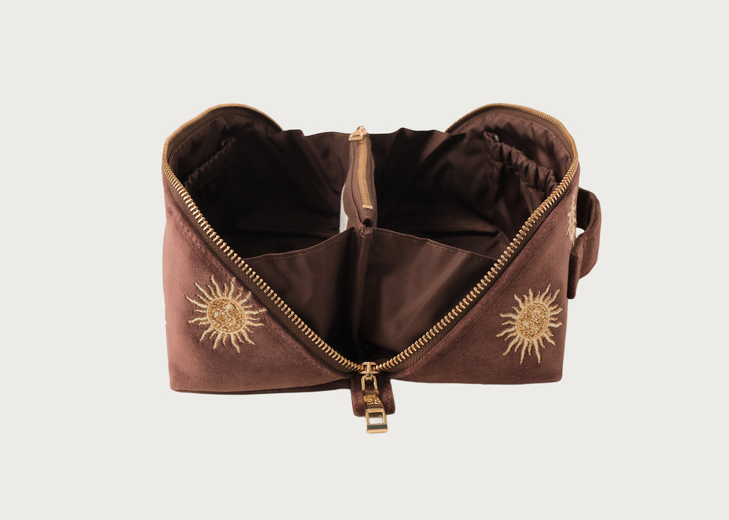 Sun Goddess Velvet Open Flat Makeup Bag Chocolate