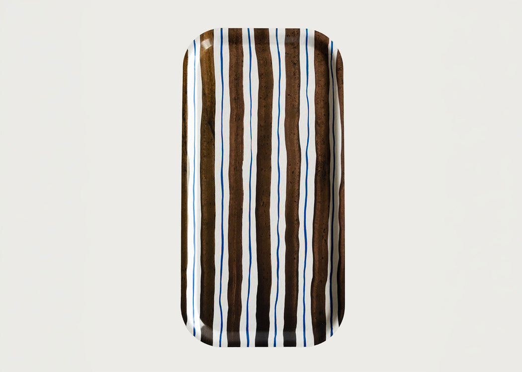 Rectangular Stripe Tray Brown