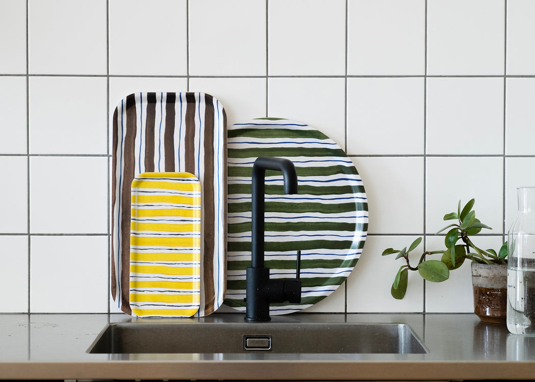 Rectangular Stripe Tray Brown