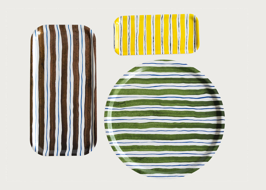 Rectangular Stripe Tray Brown