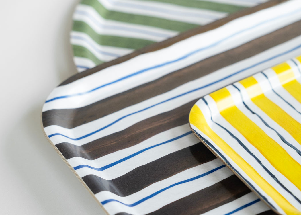 Rectangular Stripe Tray Brown