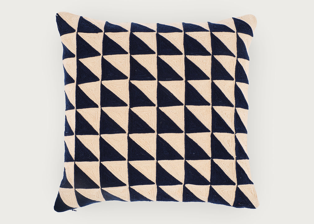 Triangle Embroidered Cushion Navy 45 x 45cm