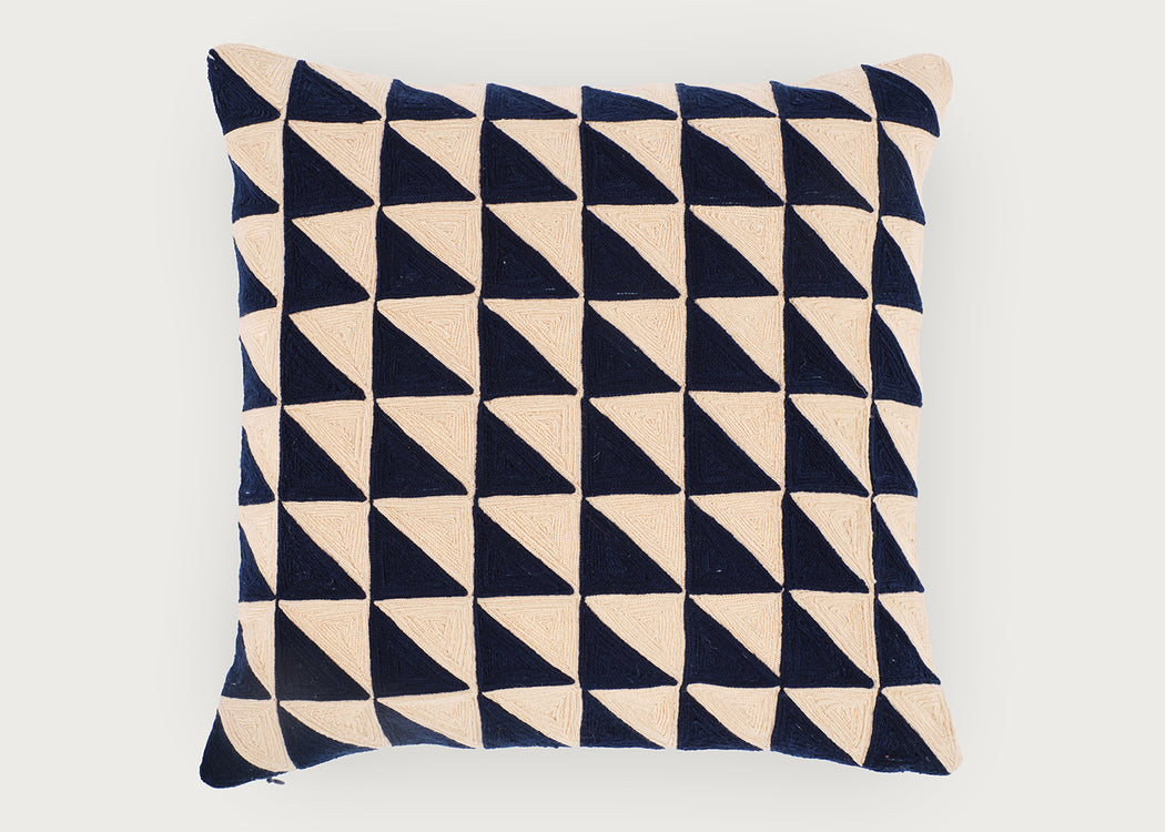 Triangle Embroidered Cushion Navy 45 x 45cm