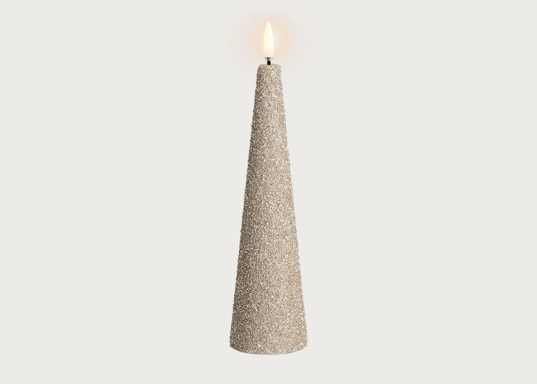 LED Cone Candle Champagne Glitter