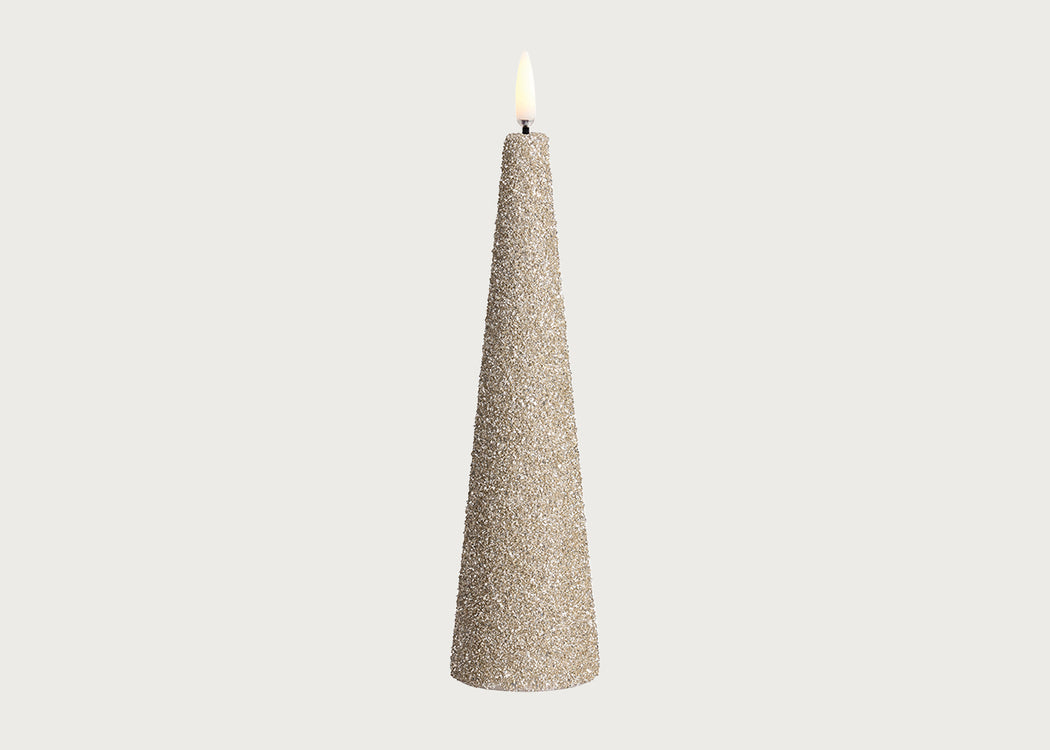 LED Cone Candle Champagne Glitter