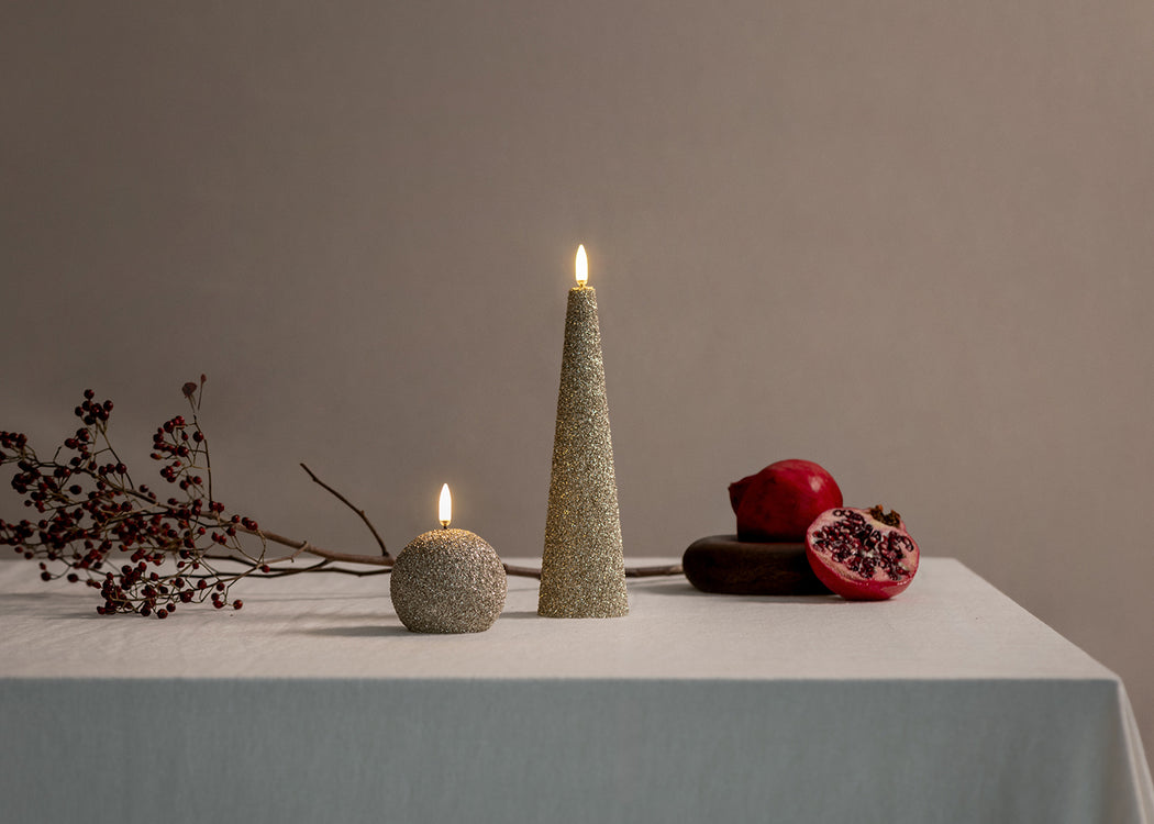 LED Cone Candle Champagne Glitter