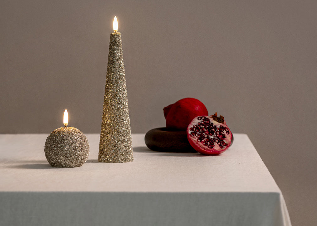 LED Cone Candle Champagne Glitter