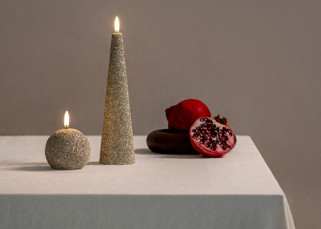LED Cone Candle Champagne Glitter