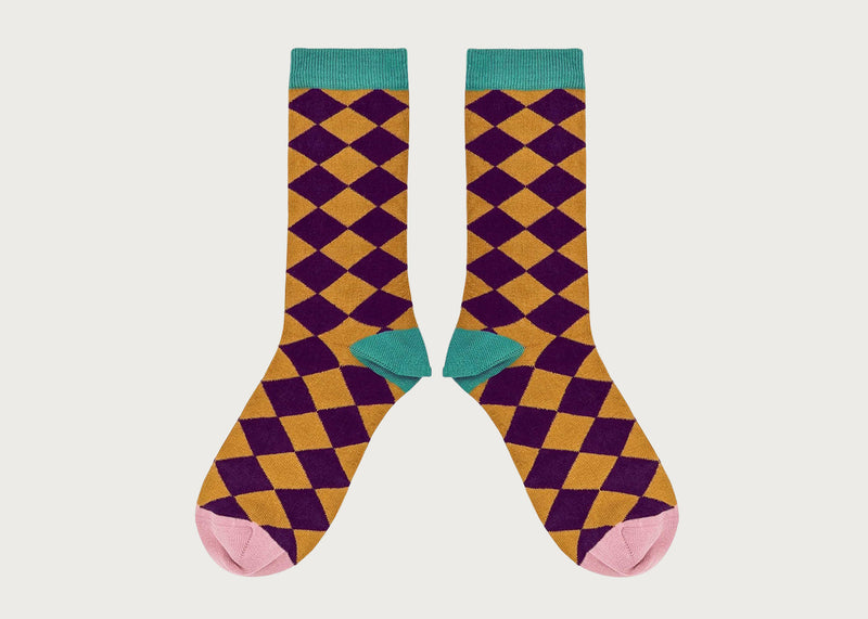 Womens Organic Cotton Socks Diamond Aubergine & Ginger (4-7)