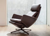Grand Relax Chair & Ottoman Leather Umbra Grey Basic Dark Metal Base