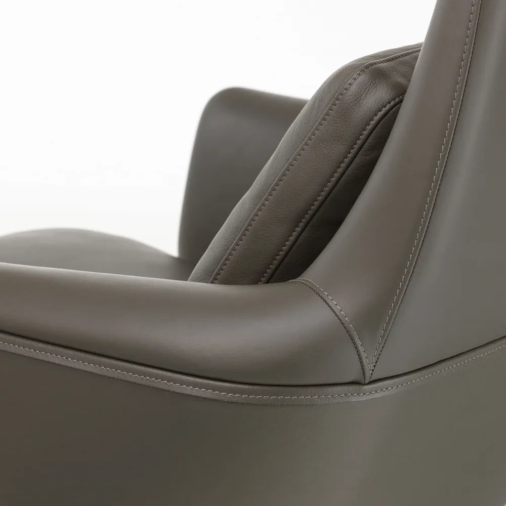 Grand Relax Chair & Ottoman Leather Umbra Grey Basic Dark Metal Base