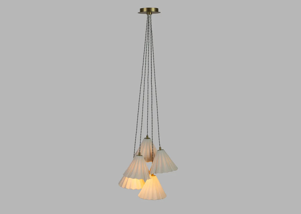 Monroe Porcelain 5 Light Chandelier Pendant White & Brushed Gold