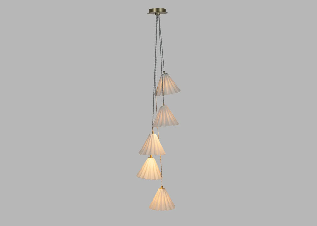 Monroe Porcelain 5 Light Chandelier Pendant White & Brushed Gold