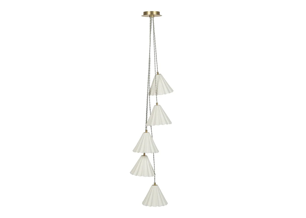 Monroe Porcelain 5 Light Chandelier Pendant White & Brushed Gold