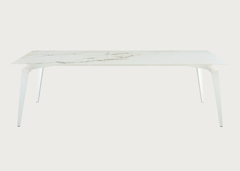 Odessa Dining Table White Marble Effect Ceramic / 180cm x 98cm / Black