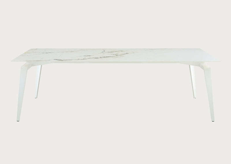 Odessa Dining Table White Marble Effect Ceramic / 180cm x 98cm / Black