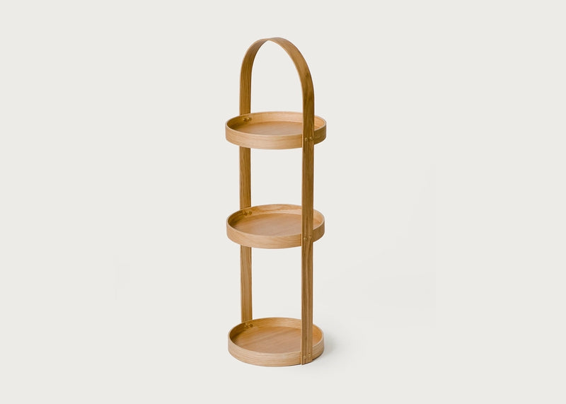 Wood Bathroom Storage Stand Round Oak / 3 Tray