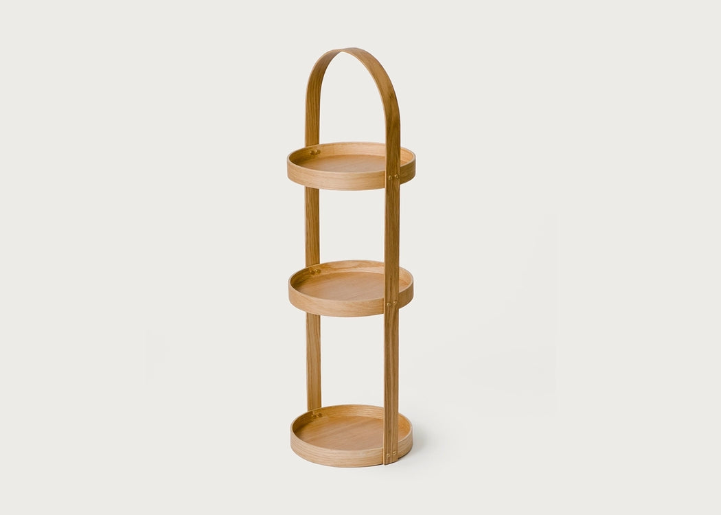 Wood Bathroom Storage Stand Round Oak / 3 Tray