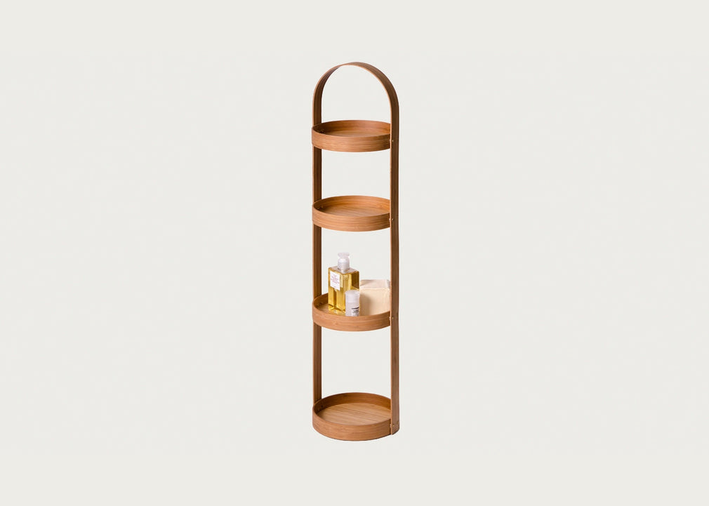 Wood Bathroom Storage Stand Round Oak / 4 Tray