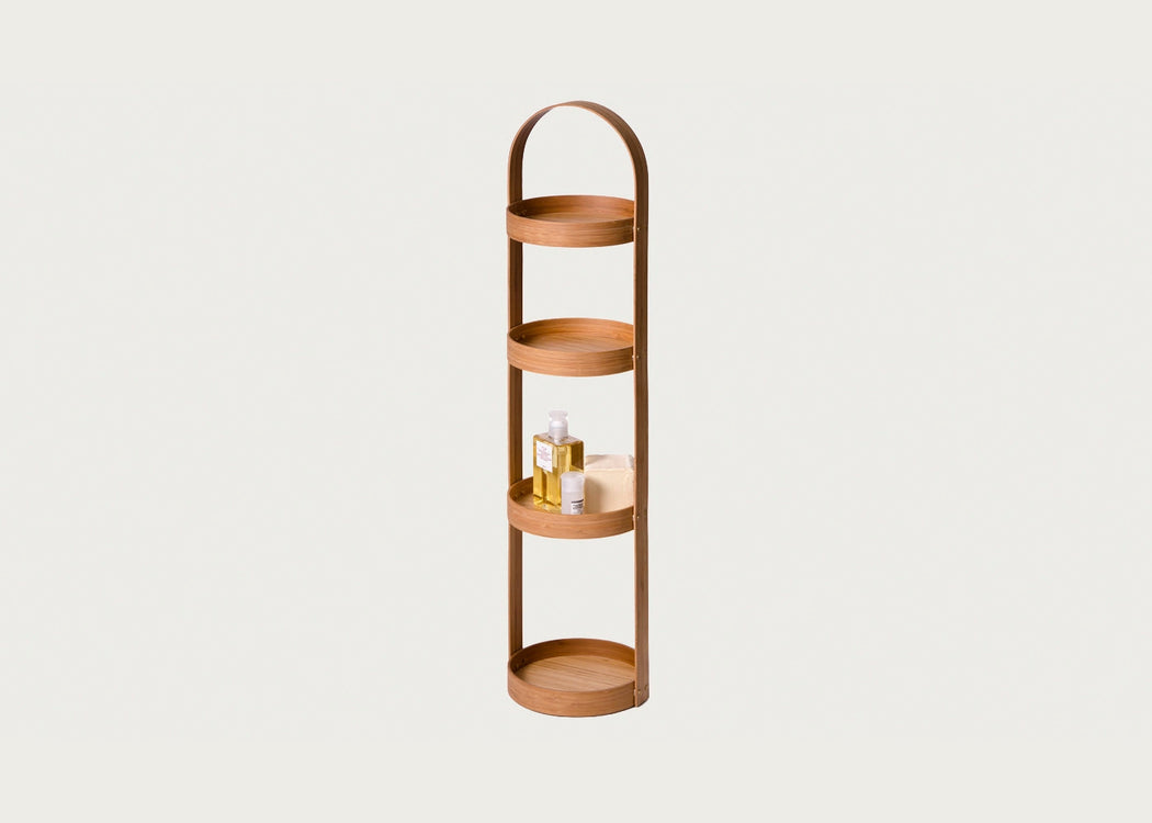 Wood Bathroom Storage Stand Round Oak / 4 Tray