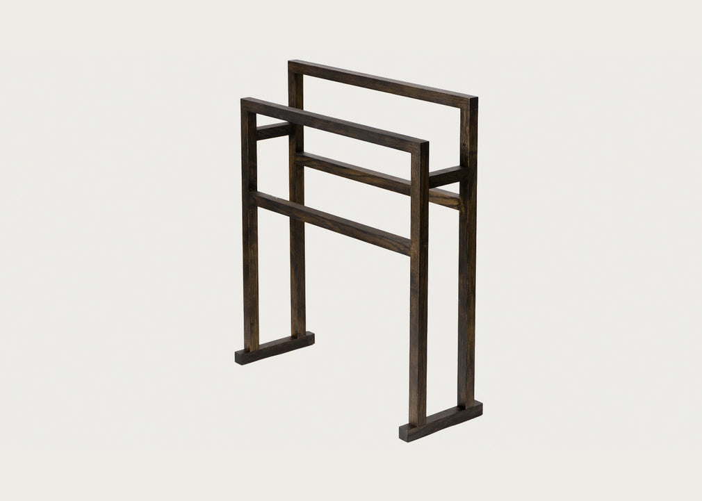Wooden Freestanding Towel Rail Large Dark Stained Oak