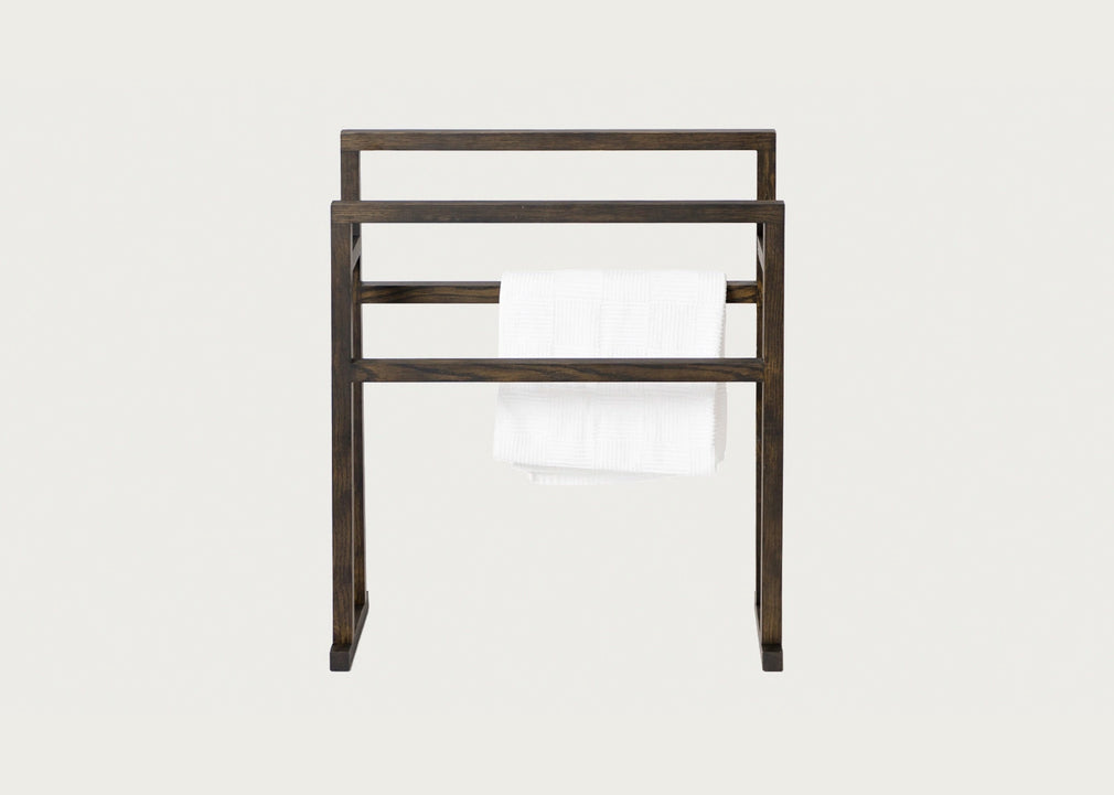 Wooden Freestanding Towel Rail Large Dark Stained Oak