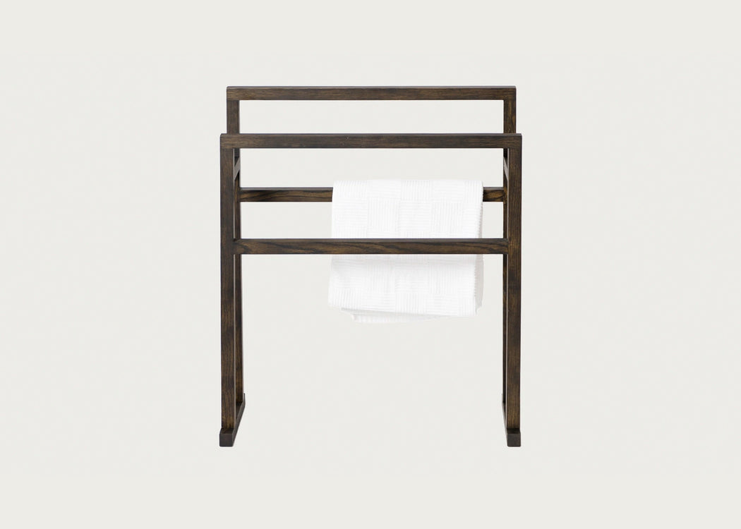 Wooden Freestanding Towel Rail Large Dark Stained Oak