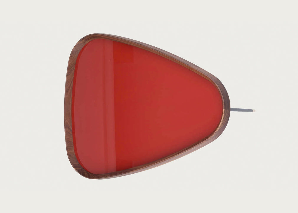 Fritz 3 Triangular Side Table Walnut Granata Red Gloss Lacquer