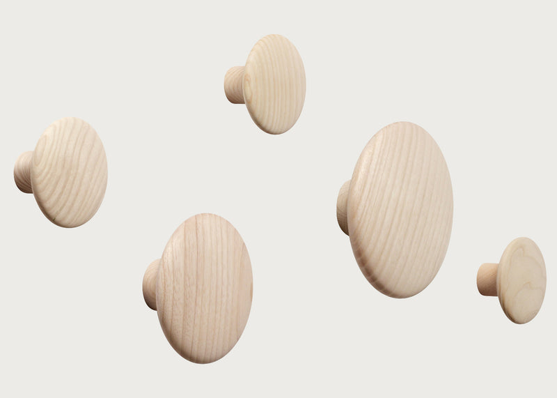 The Dots Set of 5 Coat Hooks Oak