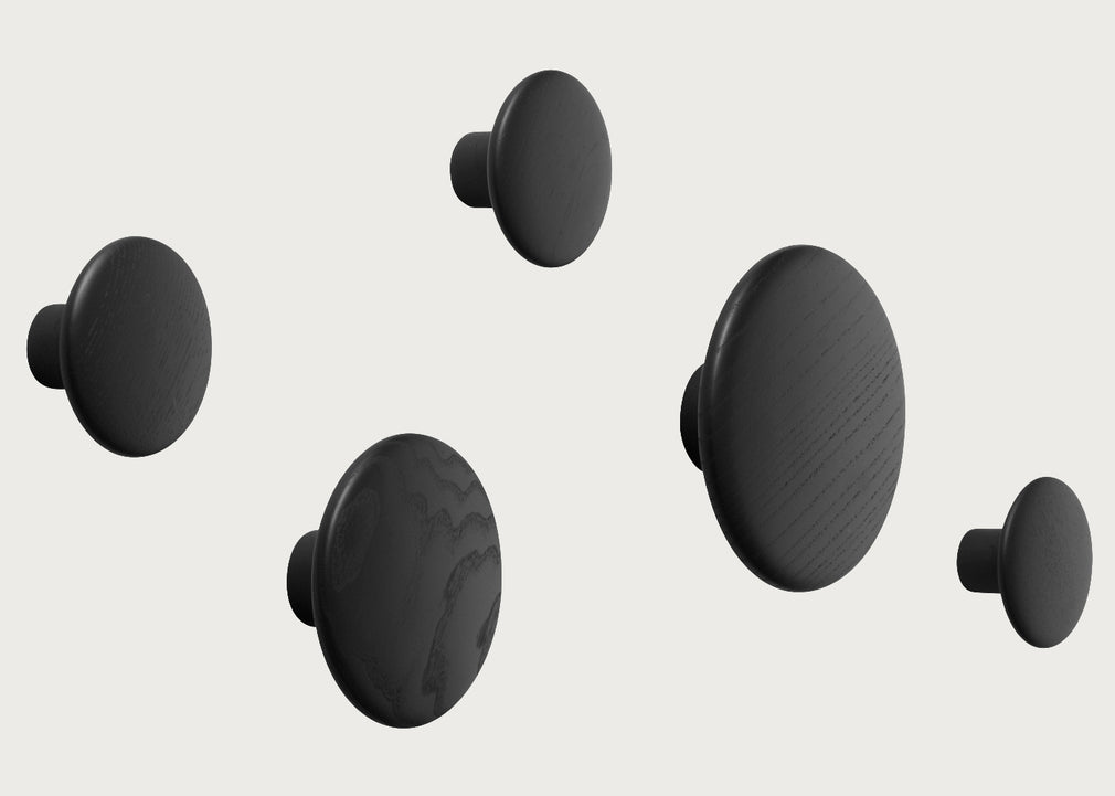 The Dots Set of 5 Coat Hooks Black