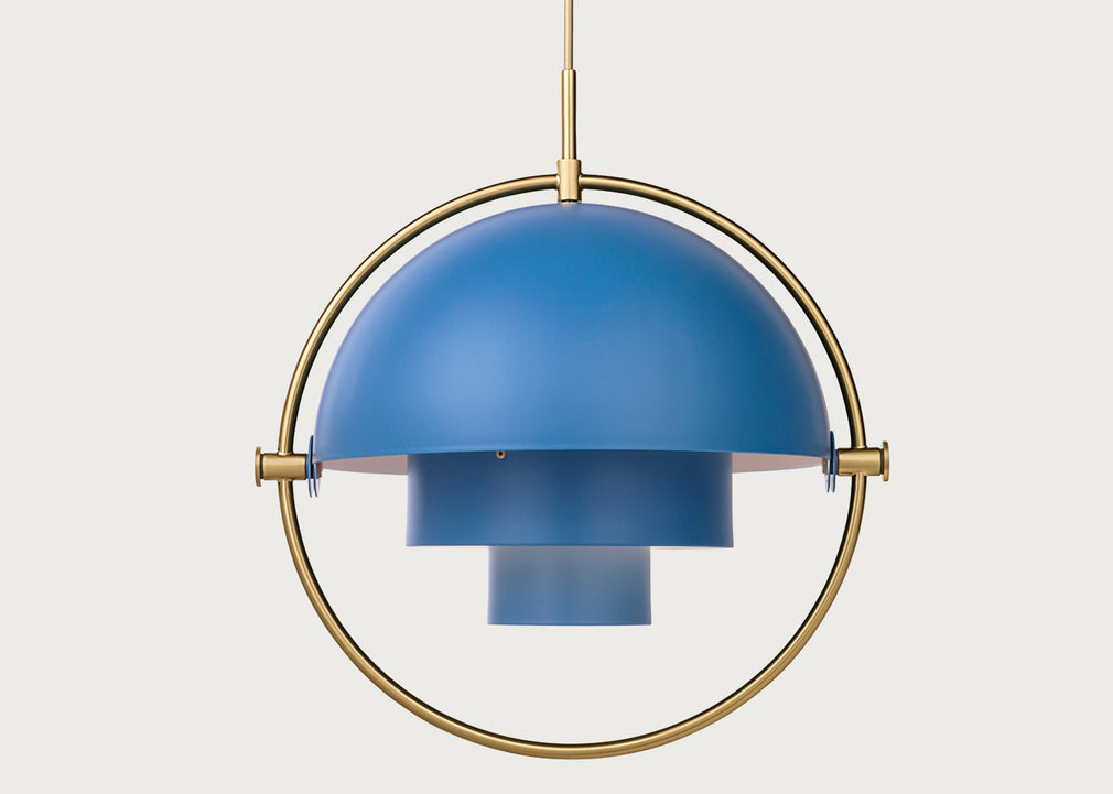 Multi-Lite Pendant Light Brass Frame Blue