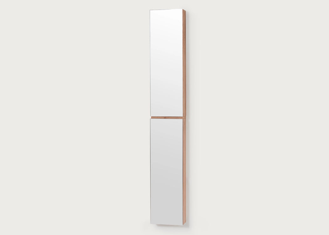 Slim Bathroom Cabinet with Mirror Tall Natural Oak