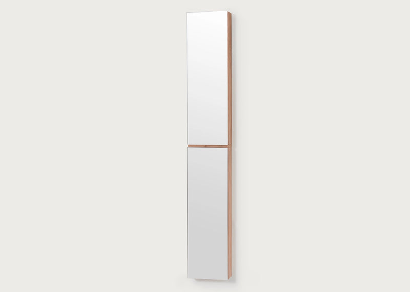 Slim Bathroom Cabinet with Mirror Tall Natural Oak