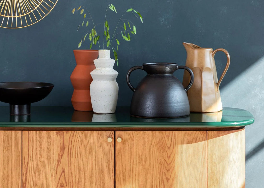 Lando Sideboard Green Gloss Top and Stained Oak Front